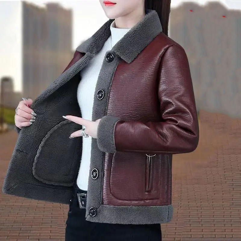 Topla kožna jakna od flisa Ženska jesen i zima 2022. Novi trend krznenih ovratnika Jednodijelne modne široke ženske jakne Trend