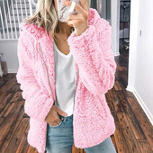 Masīva mākslīgās kažokādas jaka sieviešu virsdrēbes rudens ziemas silts mētelis Vantage rozā Kawaii garām piedurknēm ar rāvējslēdzēju uz augšu virsdrēbes sieviešu žakete