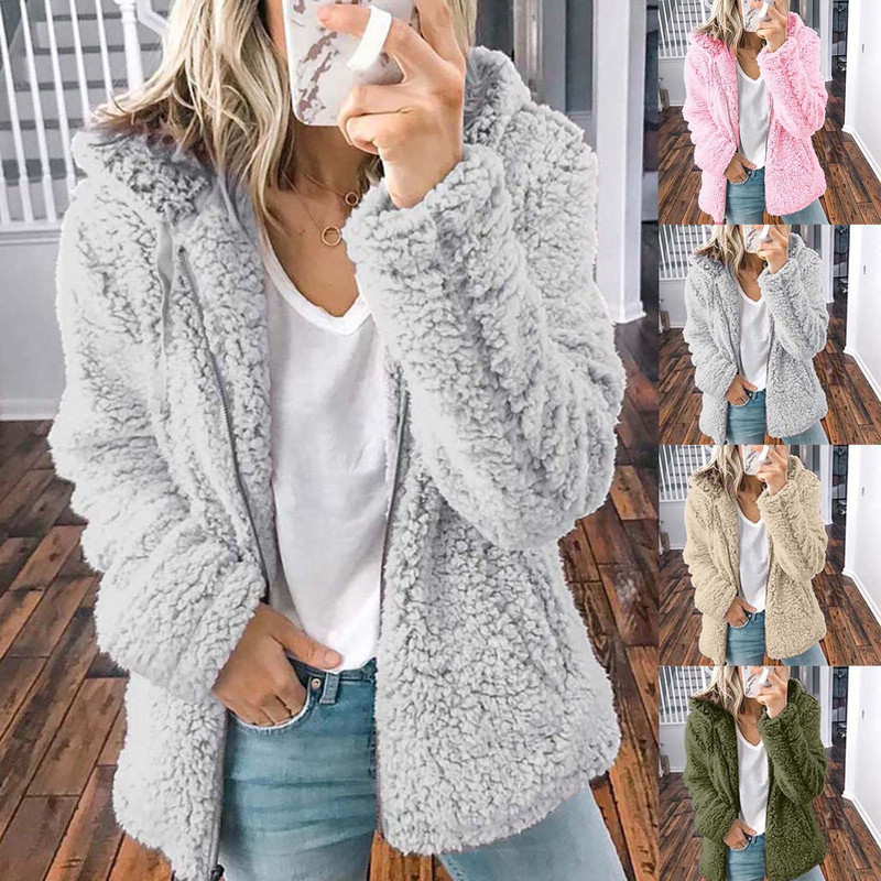 Masīva mākslīgās kažokādas jaka sieviešu virsdrēbes rudens ziemas silts mētelis Vantage rozā Kawaii garām piedurknēm ar rāvējslēdzēju uz augšu virsdrēbes sieviešu žakete