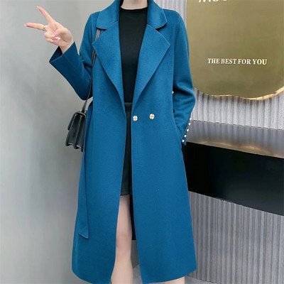 2023 HOT noi femei din lână jachetă femei cu centură lungă din lână iarnă toamnă caldă modă amestecuri de lână îmbrăcăminte Abrigo Mujer
