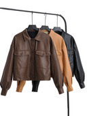 Modes šiks PU ādas blūze sieviešu jaka kabata cietas pogas uz augšu ziema rudens sieviešu krekls top Stilīgas blūzes brūnas melnas