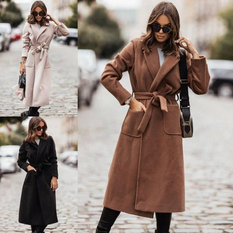 Mēteļi Mežģīnes ar garām piedurknēm Atloks Poga Y2K Rudens Vilnas Mēteļi Sieviešu Masīvas Kabatas Jakas Jakas Vilnas Mētelis Jakas