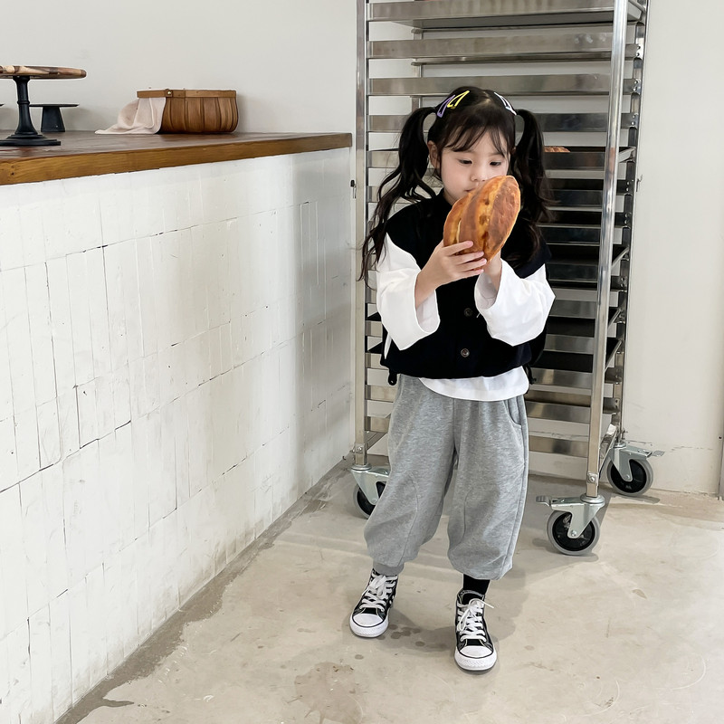 Veste korejiešu jauns rudens stils bērnu apģērbs zēnu meiteņu džemperis ikdienišķs adījums vienkrāsains pogas, vienas rindas daudzpusīgs virsdrēbes