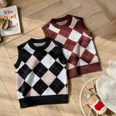 Vestă tricotată pentru copii în stil coreean, 2023, nouă modă, școală, haine pentru băieți, vestă fără mâneci pentru fete, îmbrăcăminte exterioară