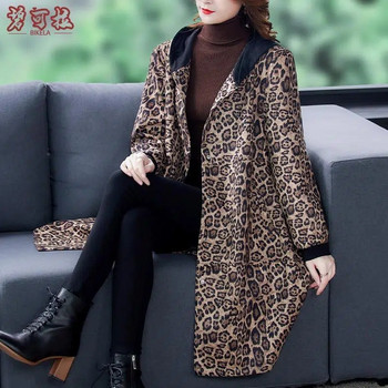 Plus Velvet Mom Fashion Leopard Print high Sense 2023 Φθινόπωρο και Χειμώνας Νέα λεπτή μακρυά καμπαρντίνα υψηλής ποιότητας.