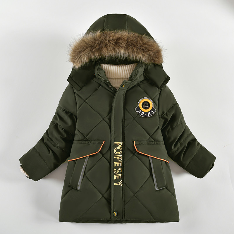 Χειμερινό νέο μπουφάν για αγόρια Keep ζεστό Χοντρό γράμμα μόδας γιακάς για αγόρια με κουκούλα με φερμουάρ Φθινοπωρινά εξωτερικά ρούχα 4-8 ετών Παιδικά ρούχα