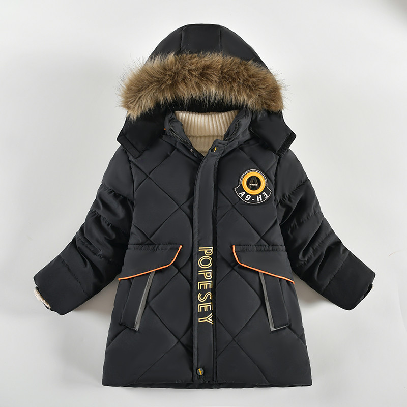 Χειμερινό νέο μπουφάν για αγόρια Keep ζεστό Χοντρό γράμμα μόδας γιακάς για αγόρια με κουκούλα με φερμουάρ Φθινοπωρινά εξωτερικά ρούχα 4-8 ετών Παιδικά ρούχα