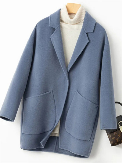 Yitimoky vuneni kaput s džepovima Ženska jesen zima 2023. Nova modna široka jakna dugih rukava Vintage ležerni kaputi s ovratnikom