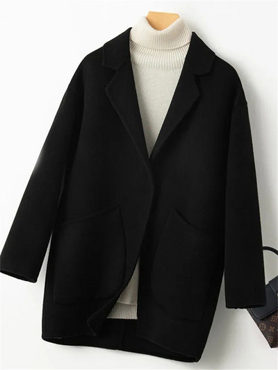 Yitimoky vuneni kaput s džepovima Ženska jesen zima 2023. Nova modna široka jakna dugih rukava Vintage ležerni kaputi s ovratnikom