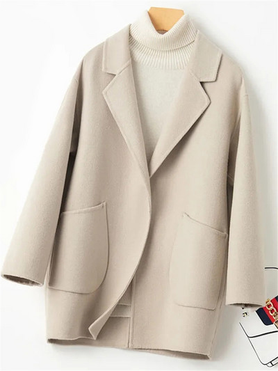 Yitimoky vuneni kaput s džepovima Ženska jesen zima 2023. Nova modna široka jakna dugih rukava Vintage ležerni kaputi s ovratnikom