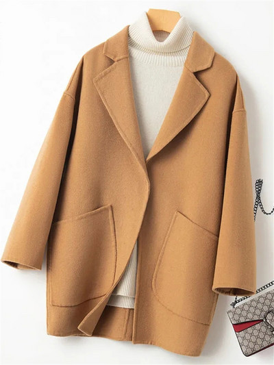 Yitimoky vuneni kaput s džepovima Ženska jesen zima 2023. Nova modna široka jakna dugih rukava Vintage ležerni kaputi s ovratnikom