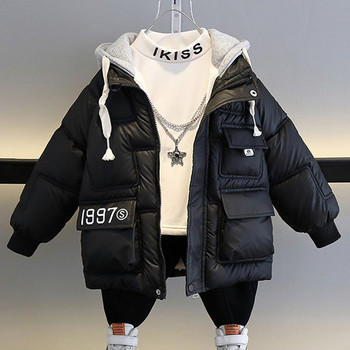 Тийнейджърско зимно пухено яке за момчета Топли модно бебешко палто с качулка и цип Връхни дрехи за момчета Подарък за рожден ден 4-14 години Детски дрехи