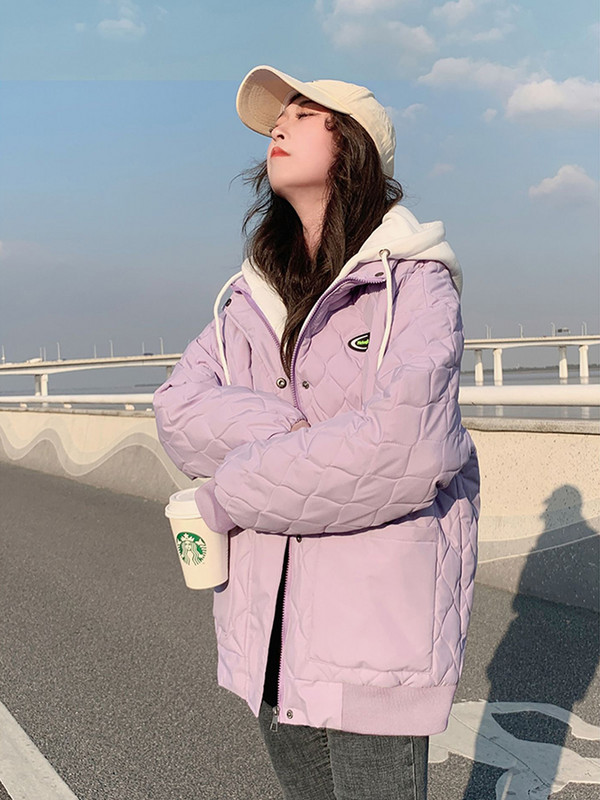 KBAT Modne parke Ljubičasta jakna s kapuljačom Ženska zima 2022. Široki pamučno podstavljeni kaput Sonw Deblja topla gornja odjeća Ženska