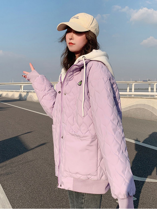 KBAT Modne parke Ljubičasta jakna s kapuljačom Ženska zima 2022. Široki pamučno podstavljeni kaput Sonw Deblja topla gornja odjeća Ženska