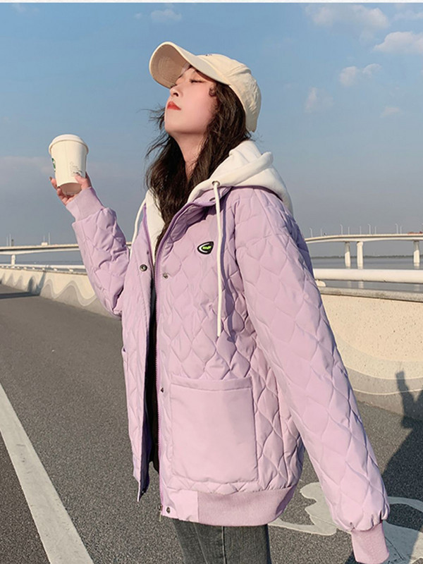 KBAT Modne parke Ljubičasta jakna s kapuljačom Ženska zima 2022. Široki pamučno podstavljeni kaput Sonw Deblja topla gornja odjeća Ženska