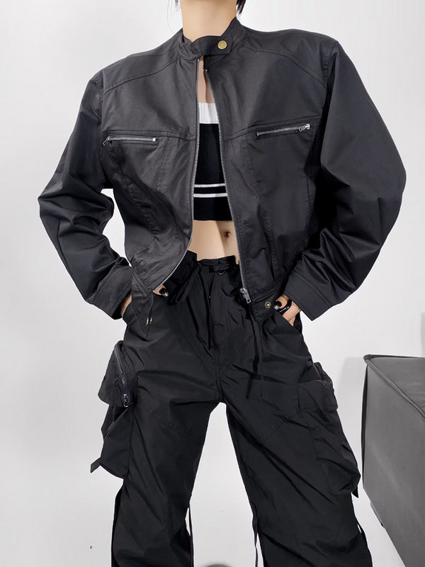 Jachetă din bumbac de toamnă pentru femei. Jachetă de bază largi, jachetă de baseball cu mânecă lungă, ocazional bomber, îmbrăcăminte exterioară pentru femei, îmbrăcăminte stradală vintage