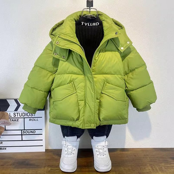 Пухено яке за момчета за тийнейджъри Есен Зима Топли едноцветно модно връхно облекло с качулка и цип Палто за момчета 4-14 години Детски дрехи