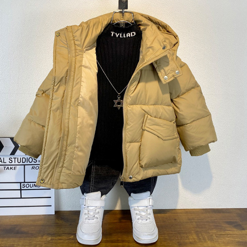 Adolescenți Băieți Jachetă Puf Toamnă Iarna Păstrați Caldura Culoare Solidă La modă Îmbrăcăminte exterioară cu glugă Fermoar Palton băieți 4-14 ani Haine pentru copii