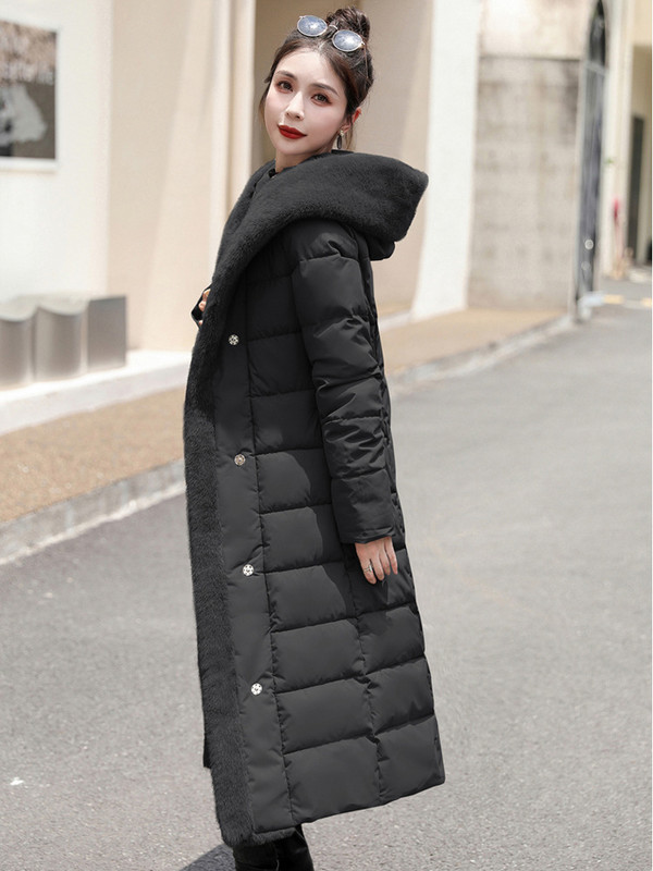 2023, noua jachetă puf pentru femei, iarnă, parka lungă, cu glugă, îngroșată, caldă, pentru femei, haină de zăpadă, cu o curea, îmbrăcăminte largi căptușită din bumbac