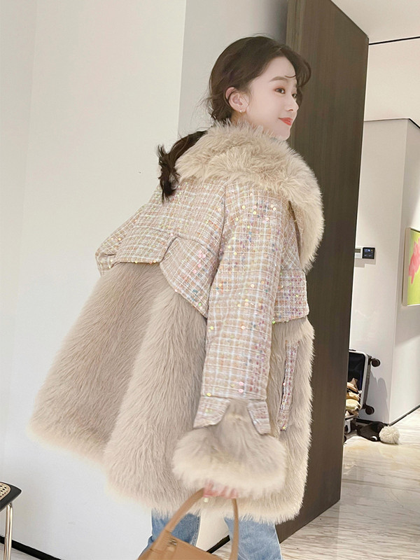 KBAT French Vintage Mala mirisna jakna od tvida Zimska pahuljasta bunda od umjetnog krzna Ženska modna topla ženska jakna od krzna