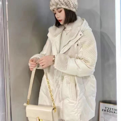 KBAT Zimska Parker ženska široka puhasta jakna s kapuljačom Ženska 2023. Knitting Patchwork topli kaput Ženska gornja odjeća s pamučnom podstavom