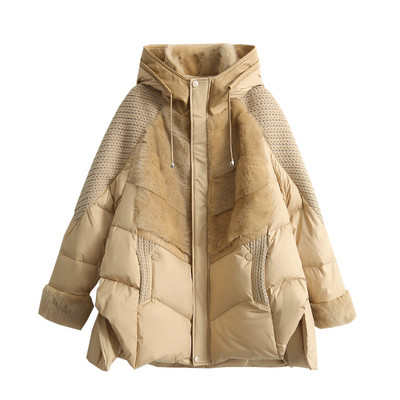 KBAT Zimska Parker ženska široka puhasta jakna s kapuljačom Ženska 2023. Knitting Patchwork topli kaput Ženska gornja odjeća s pamučnom podstavom