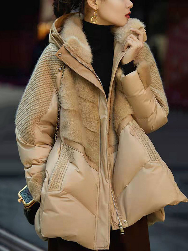 KBAT Zimska Parker ženska široka puhasta jakna s kapuljačom Ženska 2023. Knitting Patchwork topli kaput Ženska gornja odjeća s pamučnom podstavom