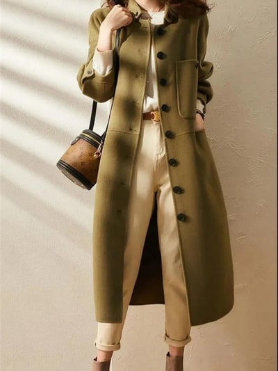 2023 m. naujas moteriškas paltas, temperamentas, tankintas vilnonis audinys, žieminis vidutinio ilgio, paprasti išskirtiniai paltai, skirti elegantiškiems moteriškiems paltams