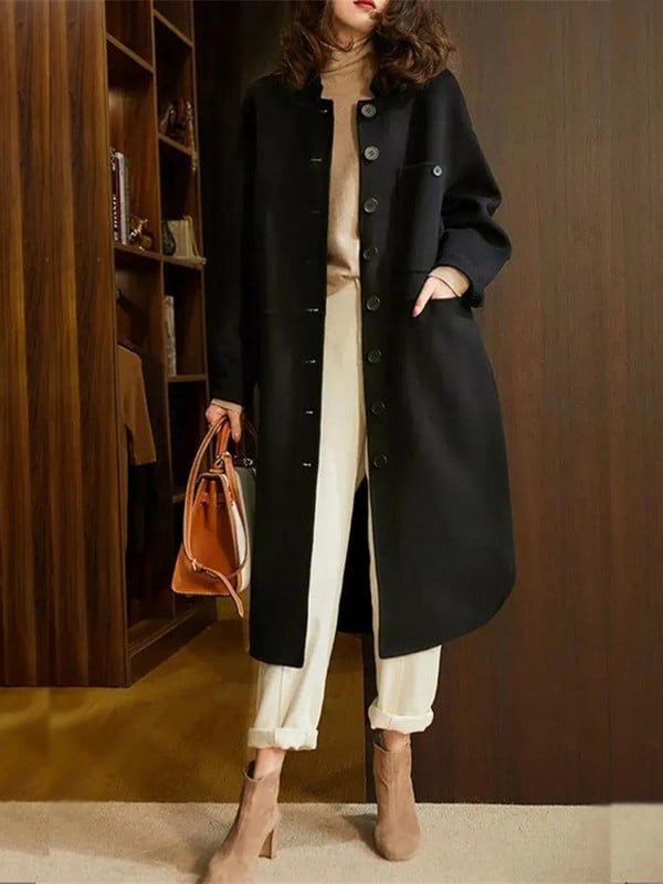 2023 m. naujas moteriškas paltas, temperamentas, tankintas vilnonis audinys, žieminis vidutinio ilgio, paprasti išskirtiniai paltai, skirti elegantiškiems moteriškiems paltams