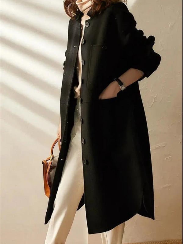 2023 m. naujas moteriškas paltas, temperamentas, tankintas vilnonis audinys, žieminis vidutinio ilgio, paprasti išskirtiniai paltai, skirti elegantiškiems moteriškiems paltams