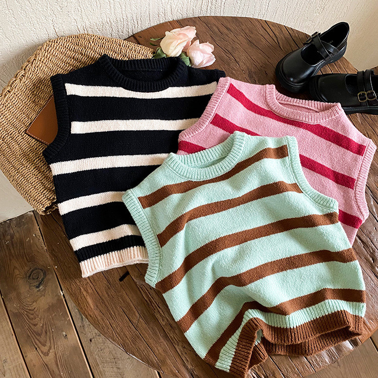 Vestă tricotată pentru fete de primăvară și toamnă, cu decolteu în V, pulover fără mâneci, îmbrăcăminte exterioară, pulover pentru copii, vestă largi DT545