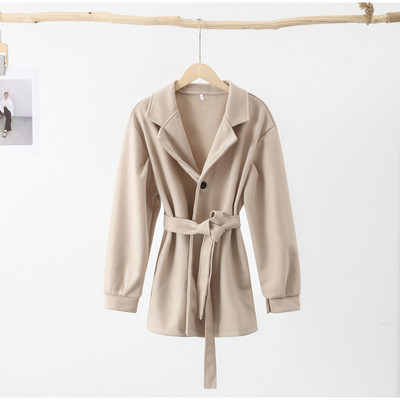 Trench pentru femei groase coreeană jachete calde guler răsturnat haine cu mâneci bufante lungi, haine de toamnă, cu centură elegantă, top midi chic pentru femei