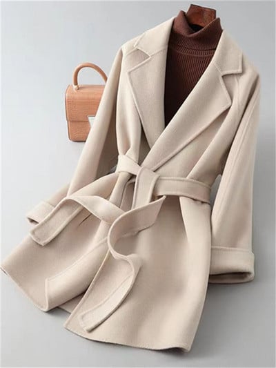 Yitimoky, toamnă iarnă, jachetă din lână pentru femei, noua modă coreeană, solidă, cu mânecă lungă, haine casual supradimensionate, jachetă cu dantelă pentru femei