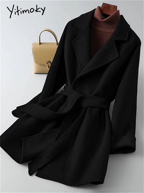 Yitimoky, toamnă iarnă, jachetă din lână pentru femei, noua modă coreeană, solidă, cu mânecă lungă, haine casual supradimensionate, jachetă cu dantelă pentru femei