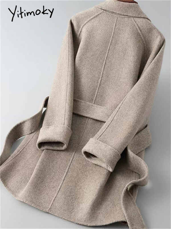 Yitimoky, toamnă iarnă, jachetă din lână pentru femei, noua modă coreeană, solidă, cu mânecă lungă, haine casual supradimensionate, jachetă cu dantelă pentru femei