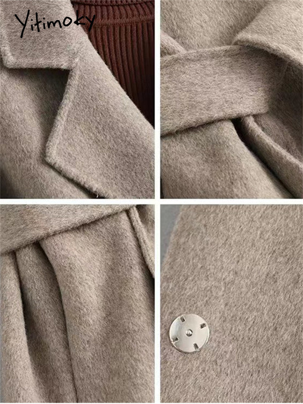 Yitimoky, toamnă iarnă, jachetă din lână pentru femei, noua modă coreeană, solidă, cu mânecă lungă, haine casual supradimensionate, jachetă cu dantelă pentru femei