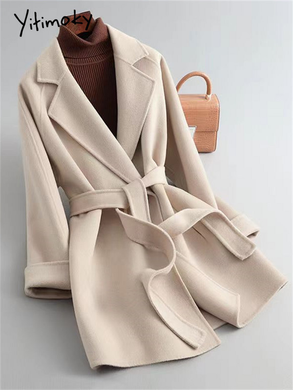 Yitimoky, toamnă iarnă, jachetă din lână pentru femei, noua modă coreeană, solidă, cu mânecă lungă, haine casual supradimensionate, jachetă cu dantelă pentru femei