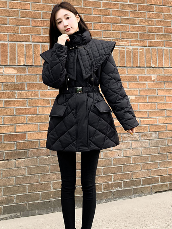 KBAT Winter Vintage Mala mirisna jakna Ženska topla parka Prevelika pamučno podstavljena jakna Remen Ženska gornja odjeća otporna na vjetar