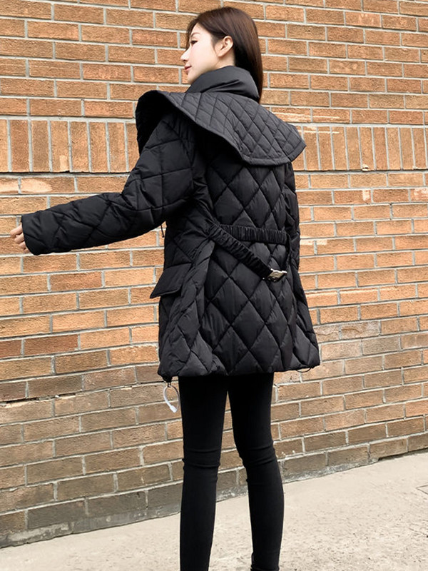 KBAT Winter Vintage Mala mirisna jakna Ženska topla parka Prevelika pamučno podstavljena jakna Remen Ženska gornja odjeća otporna na vjetar