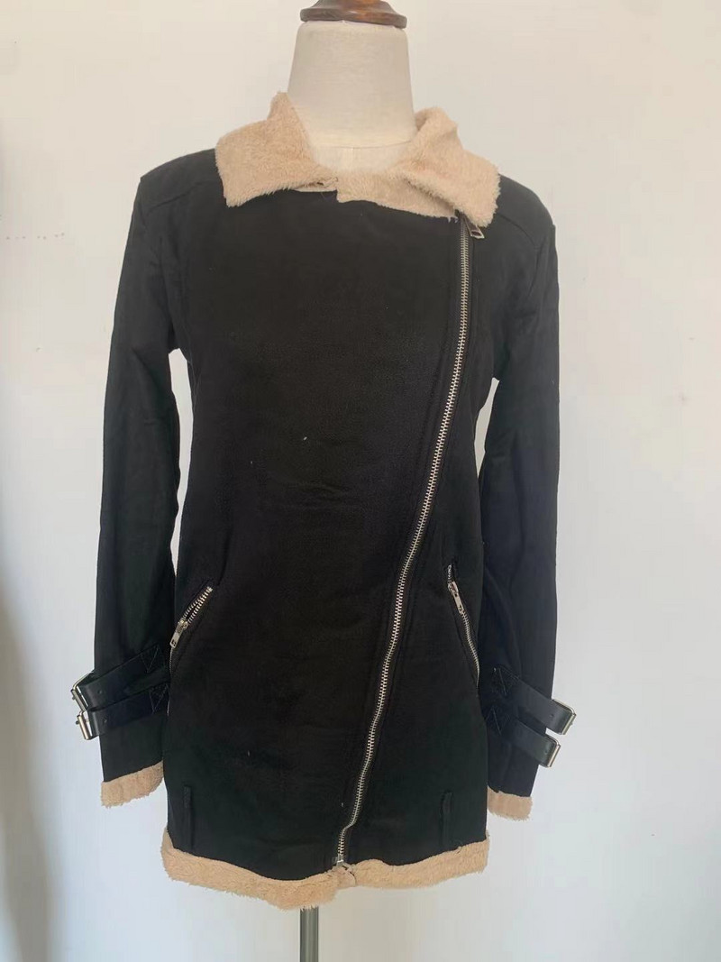 Motocikl Baršun od janjećeg krzna od jelenje kože Ženski krzneni kaput s reverom Pamučni kaput Kaput Ulični modni trend Pioneer