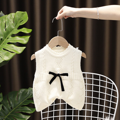 2021 Dječji prsluk za djevojčice, slatka mašna, dječji prsluk, korejski pleteni pulover bez rukava, dječji prsluk za djevojčice DT533