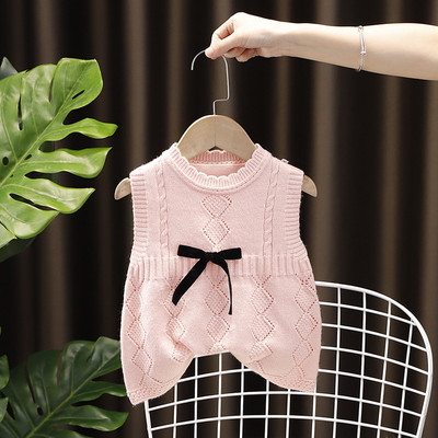 2021 Dječji prsluk za djevojčice, slatka mašna, dječji prsluk, korejski pleteni pulover bez rukava, dječji prsluk za djevojčice DT533