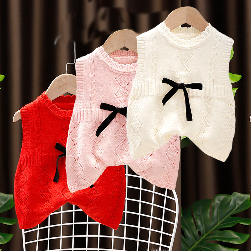 2021 Dječji prsluk za djevojčice, slatka mašna, dječji prsluk, korejski pleteni pulover bez rukava, dječji prsluk za djevojčice DT533