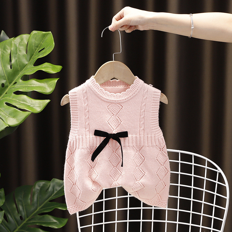 2021 Dječji prsluk za djevojčice, slatka mašna, dječji prsluk, korejski pleteni pulover bez rukava, dječji prsluk za djevojčice DT533