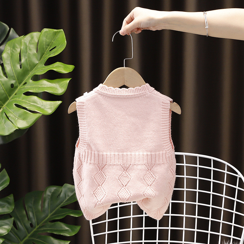 2021 Dječji prsluk za djevojčice, slatka mašna, dječji prsluk, korejski pleteni pulover bez rukava, dječji prsluk za djevojčice DT533