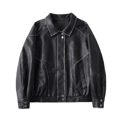 Jesenska ženska vintage labava jakna od pu umjetne kože s velikim džepom, ulična odjeća Ženski šik kratki kaput Gornja odjeća Topovi dugih rukava