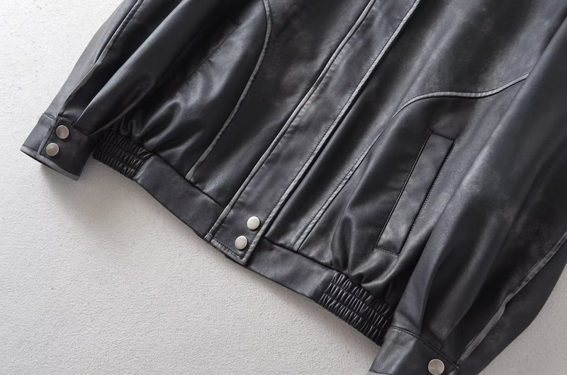 Jesenska ženska vintage labava jakna od pu umjetne kože s velikim džepom, ulična odjeća Ženski šik kratki kaput Gornja odjeća Topovi dugih rukava