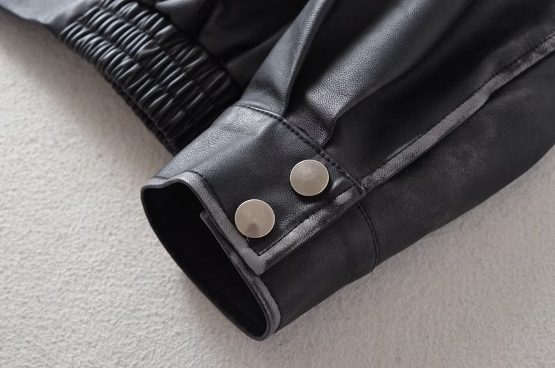 Jesenska ženska vintage labava jakna od pu umjetne kože s velikim džepom, ulična odjeća Ženski šik kratki kaput Gornja odjeća Topovi dugih rukava