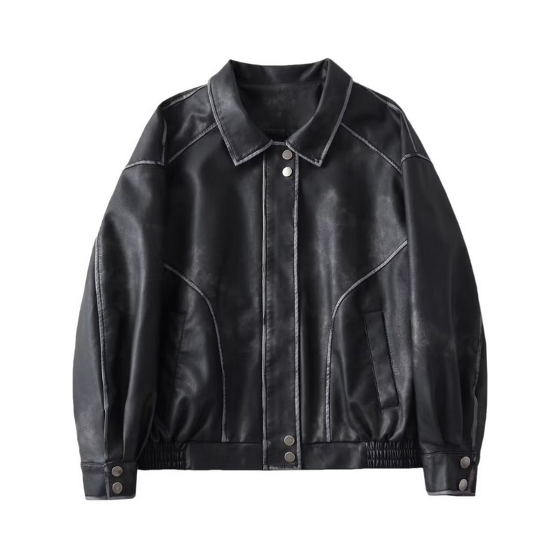 Jesenska ženska vintage labava jakna od pu umjetne kože s velikim džepom, ulična odjeća Ženski šik kratki kaput Gornja odjeća Topovi dugih rukava