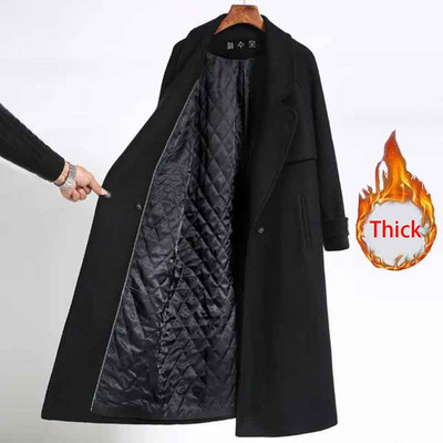 Visokokvalitetni crni dugi kaput od umjetne vune Ženska jesen i zima Debela topla crna vunena jakna Korejska široka, elegantna mješavina vanjske odjeće